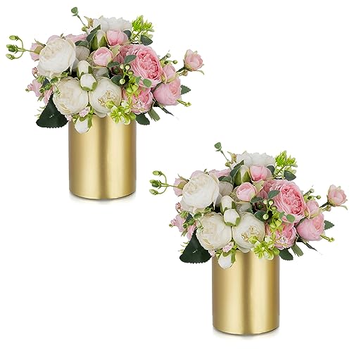 NUPTIO Gold Flower Vases for Centerpieces: 2 Pcs 5.1 inch Small Metal Flowers Vase Stand Wedding Centerpieces for Tables Centerpiece Table Decorations - color: Gold-1#, size: 5.1"-2pcs