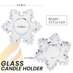Snowflake Tealight Holders Set of 4 – Clear Glass Votive Candle Holders for Table Decor, Winter Wedding Centerpiece, Christmas Party Supplies