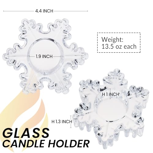 Snowflake Tealight Holders Set of 4 – Clear Glass Votive Candle Holders for Table Decor, Winter Wedding Centerpiece, Christmas Party Supplies