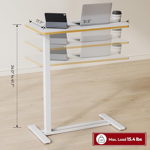 SANODESK Medical Adjustable Overbed Bedside Table with Hidden Casters, Pneumatic Mobile Laptop Computer Standing Desk Cart with Tray, Hospital and Home Use(31.5" W x 17.7" D, White) - color: White, size: Large