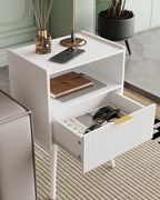 Veegle Nightstand,Modern Bedside Table with Storage Drawer and Open Wood Shelf, Accent Night Stand with Solid Wood Legs for Living Room, Bedroom and Small Spaces,Easy Assembly (White) - color: White