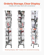 VEVOR Greeting Cards Display Rack, 32 Pockets Rotating Postcard Brochure Display Stand, 360° Spinning Card Display Rack with Sign Holder & 4 Wheels (2 Lockable) for Exhibitions Office Trade Show