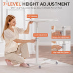 GTPLAYER Mobile Small Standing Desk, Sit Stand Portable Rolling Laptop Desk with Lockable Wheels, Adjustable Height Overbed Bedside Table Computer Workstations, White - size: 24x16in (Non-Tiltable)