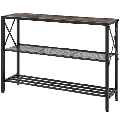 Hoctieon Industrial Console Table, 3 Tier Entryway Table, Hallway Table, Narrow Sofa Table with Shelves, Entrance Table for Entryway, Living Room, Foyer, Hallway, Office, Grey - color: Grey
