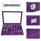 Siveit Velvet Jewelry Tray 48 Grid Jewelry Display Tray Organizer Box with Transparent Lid Rings Earrings Necklaces Pendants Display Box Suitable for Women and Girls (Purple) - color: Purple