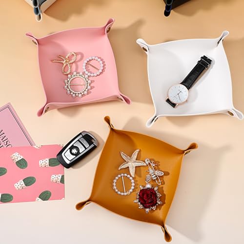 24 Pcs Leather Valet Tray, 12 Colors Portable Catchall Organizer, Jewelry Key Phone Wallet Coin Tray for Travel Entryway Desk Bedside Nightstand Storage