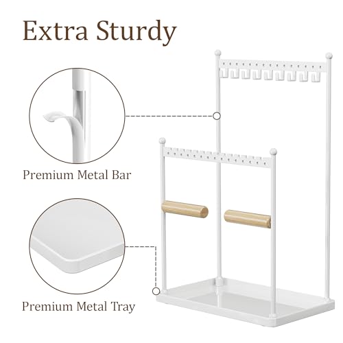 3 Tier white Jewelry Stand, Necklace Organizer, Earring Holder with 44 Holes and 9 Hooks, for Necklaces, Bracelets, Rings - color: White