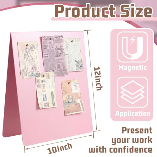Leinuosen 1 Pcs 12 x 10 Inch Magnetic Bulletin Board Metal Magnet Board Magnet Display Stand for Tabletop Desktop Home Kitchen Office Decor (Pink) - color: Pink, size: 12 x 10 Inch