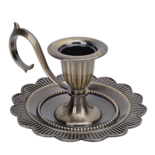 Retro Handheld Candlestick Holder, Vintage Zinc Alloy Candle Stand with Flat Base and Tapered Edges, for Romantic Dinners Home Decoration (Antique Brass) - color: Antique Brass