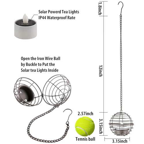 Solar Hanging Lanterns Outdoor Waterproof, Rust Iron Ball Candle Holder with Flickering Solar Powered Tea Lights, Perfect Chargeable Solar Lights for Backyard Patio Garden Fence Tree Decoration-4Pack - style: 4PK Hanging Lights