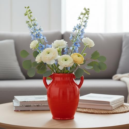 Sunddo Red Flower Vase for Home Decor, Modern Ceramic Vase for Centerpieces, Decorative Vase with 2 Handles, Kitchen, Bedroom, Office, Living Room & Bathroom, Shelf Decor, 8 Inch - color: Red - 8, size: 8 Inch