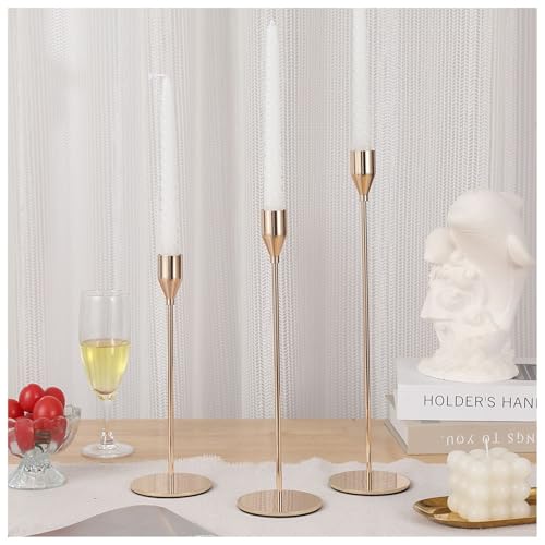 3Pcs French Gold Candlestick Holders Set Fit 3/4" Tall Taper Candle Home Decorative Table Centerpieces for Family Dinning, Party Decoration - color: French Gold, size: 3 set