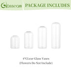Glasseam Glass Bud Vase for Centerpieces, 4pcs Small Flower Vase Set for Single Rose Bouquet, Modern Minimalis Clear Table Centerpieces for Home Decor Living Room Bathroom Kitchen Wedding Party