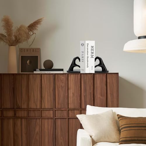 Steviieden Decorative Bookends, Solid Hearthands Sculpture Book Stopper Decor Book Holder for Shelf Home Office Bedroom Living Room (Black) - color: Black