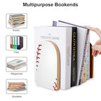 Wooden Bookends 2 Pcs,Baseball Red Lace Heavy Duty Office Book Ends Anti Slip Book Shelf Holder with Metal Base Decorative Book Stands - color: Baseball Red Lace