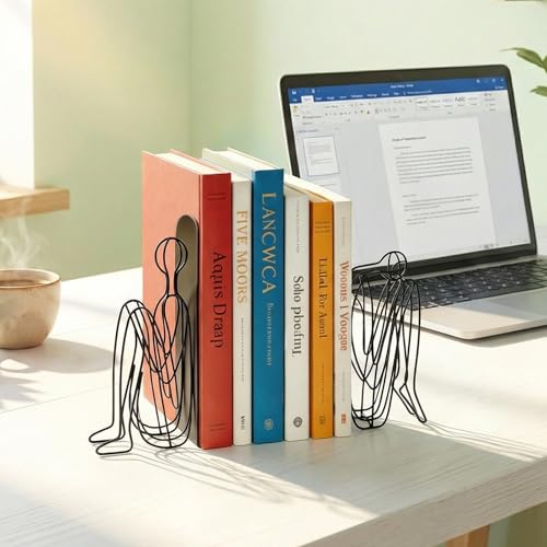 Sanwarm Metal Bookends Abstract Modern Book Ends Decorative Bookend for Home Office Library Desk Book Shelves Decor, Gift for Reading Enthusiasts Non-Skid Book Stoppers Holder (Black 1 Pair) - color: Minimalist