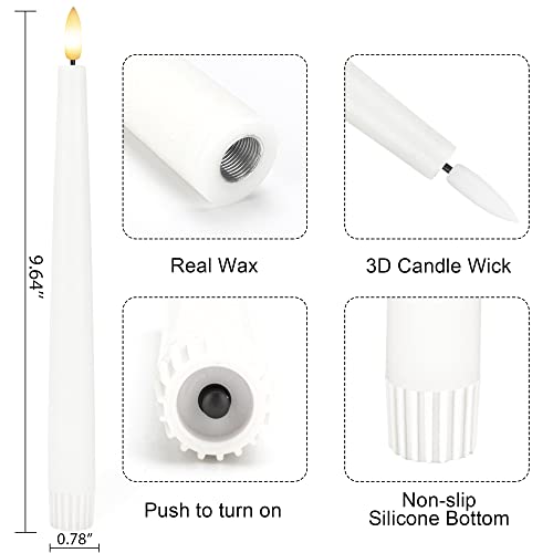Flameless Taper Candles with 3D Wick, 9.6" Real Wax LED Candles with Remote and Timer, 3 Pack Flickering Candlesticks Battery Operated, Classic Tall Taper Candles for Home, Wedding, Party, White - color: White