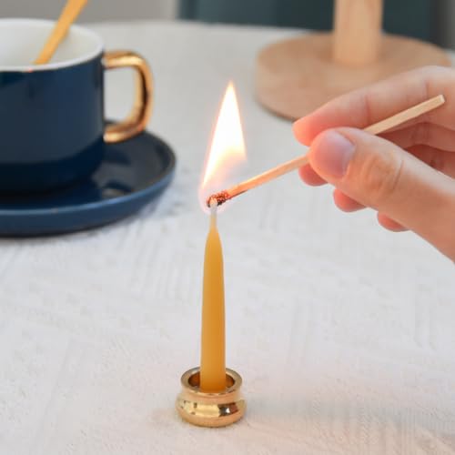 20 Minute Pure Beeswax Candles, Dripless Meditation Candles, Mini Taper Candles, Set of 20 with Brass Candle Holders. - color: 20PCS & Brass holder