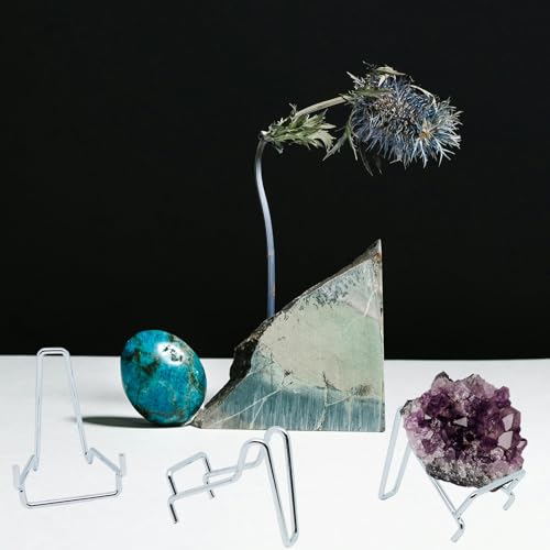 12 PCS Rock Display Stand Silver Metal Crystal Holder in 3 Sizes Perfect for Displaying Small Collectibles, Crystal, Rocks, Minerals, Agate, Fossils and More