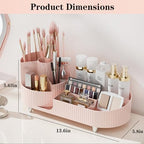 Pink Rotating Vanity Organizer with Brush Holder - Large Spinning Cosmetic Storage, Countertop Makeup & Skincare Organizer, Perfume & Lotions Display Case - color: Pink