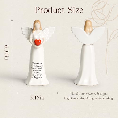 70th Birthday Gifts for Women, Happy 70th Birthday Gifts for Mom, Grandma, Aunt, Mother-in-Law, Friend, Ceramic Angel Figurine - color: Sy0223