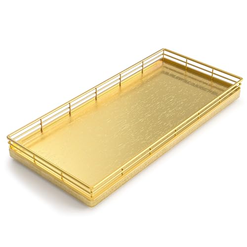 Oak Bathroom Toilet Tank Tray, 13" Wood Toilet Paper Storage Basket Back of Toilet Basket Organizer, Vanity Tray for Perfume Makeup Candle Kitchen Counter Coffee Table Decor, Gold - color: All Golden, size: 13" x 6.5" x 1.5"