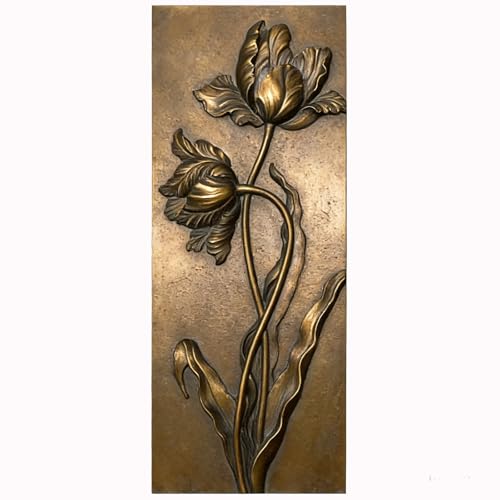 EvruCexul Vintage Floral Wall Sculpture, Antique Bronze Resin Wall Art with Ornate Botanical Design, Decorative Wall Plaque for Elegant Home Décor (Tulip) - style: Tulip