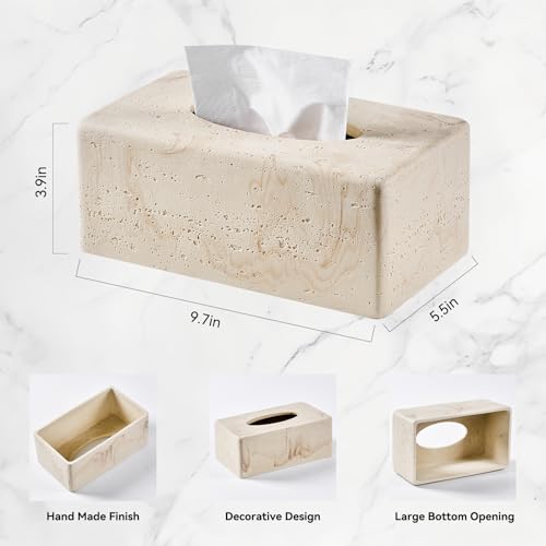 Natural Travertine Textures Tissue Box Cover Rectangular (Only Suitable for Standard Sized Tissue Box) for Decor,Resin Tissue Box for Bathroom Countertop,Bedside,Office（Made of Resin, Height of 4 in - color: Yellow Stone L