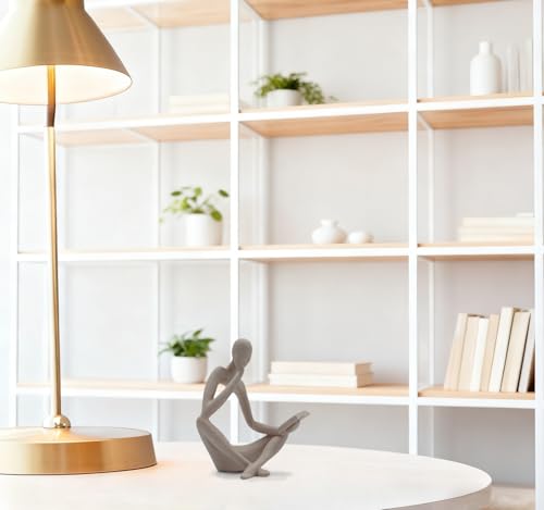 "Reading Woman Thinker Sculpture is a Modern Abstract Decorative piece, a Favorite Among Book Lovers and Thinkers, Suitable for Placement in Living Rooms, Offices, and bedrooms. (Sandstone B) - color: Sandstone B （imitation Sandstone Color）