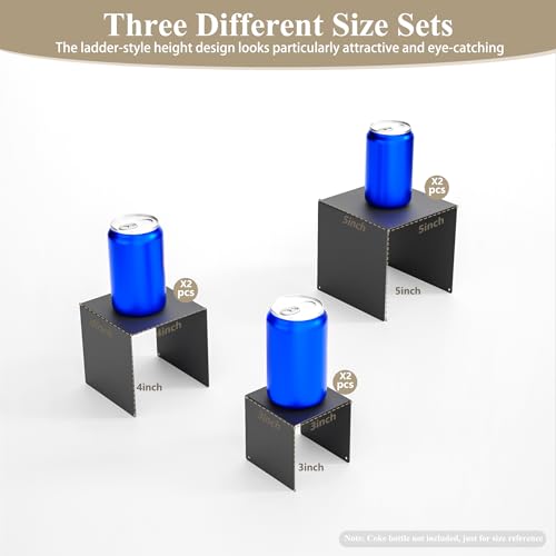 Matte Metal Display Stand,6 Pcs 2 Set Display Risers for Display, Metal Rectangular Display Shelf for Showcase, Dessert, Toys, Perfume (Black, 3''x4''x5) - color: Black, size: 3''x4''x5"