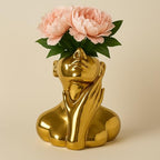 Face Vase Unique Ceramic Vase for Room,Office,Home Decor,Gold,B - style: Gold-B