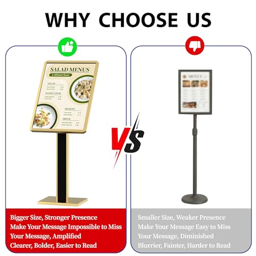 Sign holder floor stand,Heavy-Duty Pedestal poster stand for display,21×29 inch Adjustable Aluminum Menu Stand for Restaurant(Gold) - color: Gold