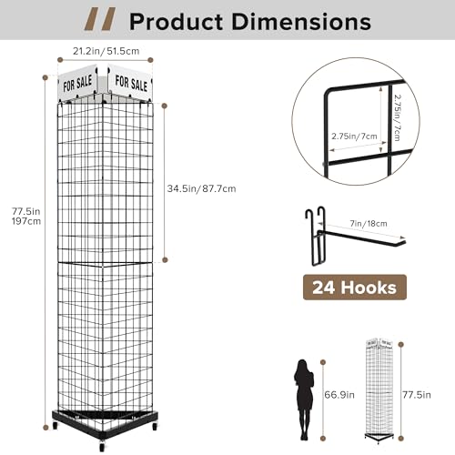 Triangular Grid Wall Panels for Vendor Booth - Gridwall Display Stand with Accessory 24 Hooks, 1 Set Display Racks for Vendor Events (Black)