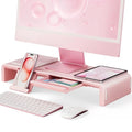 Pink Monitor Stand Riser, Klearlook Foldable, Height Adjustable Computer Stand, Desk Shelf Riser with Storage Drawer &Tablet Phone Stand for Desktop, Laptop - color: Pink