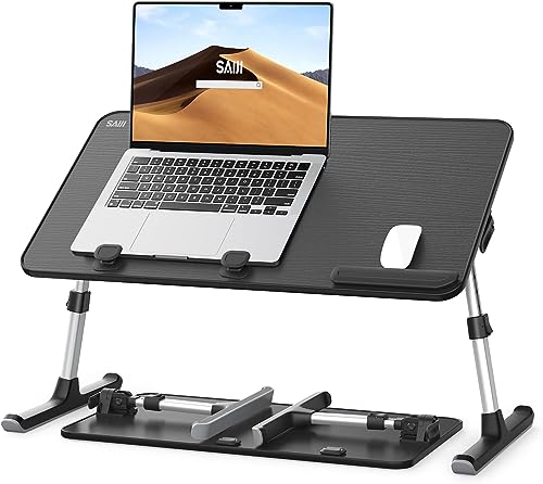 Desk, Table, SAIJI Adjustable Laptop Stand, Breakfast Tray, 5 Heights, 4 Angles, Stable Folding Table for Bed Sofa Desk, Suitable for Laptops up to 17 Inches (60 x 33 cm Black) - color: Black, size: ‎23.6 x 13 In