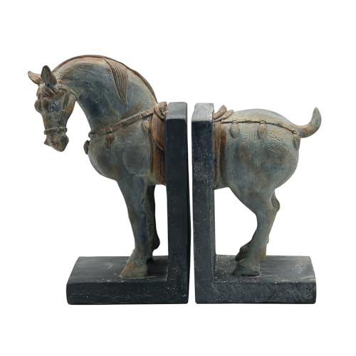 Lukitas Tang Horse Decorative Bookends, Heavy Duty Non-Slip Book Holders, Vintage Artistic Ornaments for Office Home Bookshelf Decor, Resin - color: Tang Horse