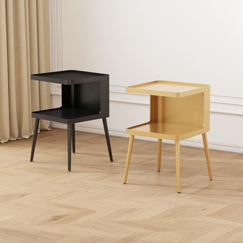 Black Modern Side Table, 2 Tier Small End Tables Bedroom, Metal Side Tables Living Room with 4 Legs, Black Nightstand Square Accent Table for Indoor Outdoor, Easy Assembly - color: Black, style: Rectangular