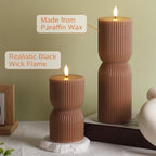 Warm Brown Ribbed Flameless Pillar Candles with Remote, Real Wax Flickering Battery LED Candles Christmas Decor Gift Set of 2 - color: Amber Brown