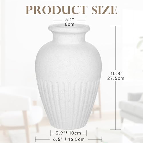 Rustic Ceramic Vase 11 Inch Farmhouse Pottery Clay Vase Distressed Flower Vases for Boho Home Decor Living Room Enterway Shelf Decor Pampas Grass - White - color: 11 Inch White