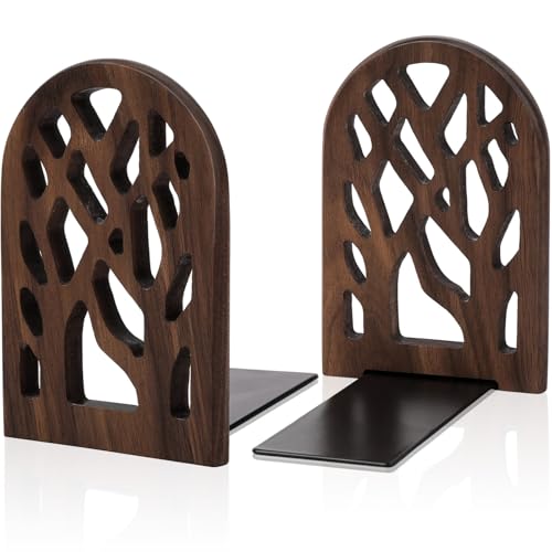 2 Pieces Wood Tree Book Ends for Shelves, Non-Skid Bookends Large Heavy Duty Bookend Book Holders for Heavy Books Decorative Book Accessories to Hold Books Firmly on Bookshelf