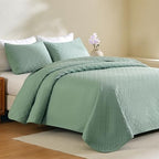 JYHOPE Queen Quilt Set Sage Green Lightweight Bedspread Bedding 3-Piece Microfabric Quilts with Pillow Shams Summer Cooling Comforter Alternative Gift Wrapped - color: Weave Pattern-sage Green, size: Full/Queen(96x90)