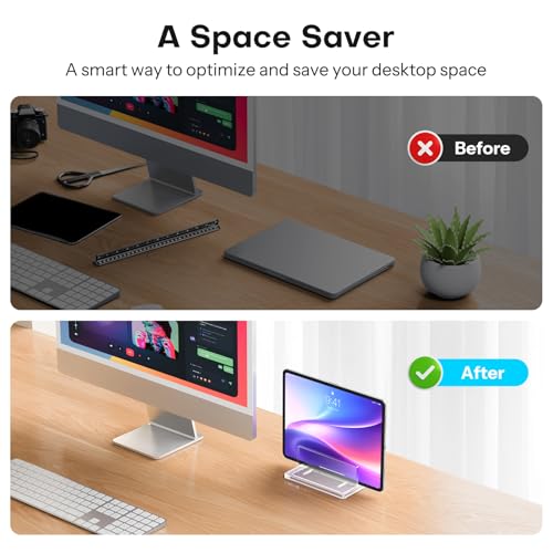 OMOTON Vertical Laptop Stand for Desk, Acrylic Laptop Holder Desktop Clear Adjustable Dock for MacBook Pro Air, HP, All Gaming Laptops up to 17” (Clear, Single Slot) - size: Single-Clear