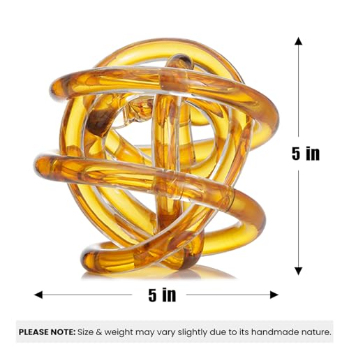 Glass Knot Teal Decor Ball - 5 Inch Hand Blown Infinity Sculpture Orbit Home Decor Table Decoration Interio Art - color: Brown, size: 5-Inch Diameter