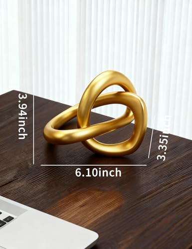 Modern Gold Knot Sculpture Statue - Abstract Geometric Table Decor for Living Room, Office Desk, Bookshelf | Elegant Brass-Tone Resin Home Accent Decorations & Gifts