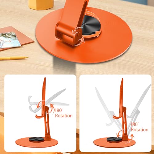 Universal Metal Cell Phone Stand, Multi-Angel Adjustable 360° Rotation Non-Slip Metal Phone Stand Compatible with iPhone 17 16 Pro Max and All Smartphones (Orange) - color: Orange