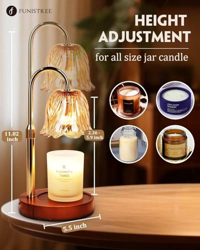 Funistree Candle Warmer Lamp, Gold Candle Lamp Warmer with Timer & Dimmer with 2 Bulbs, Mothers Day Birthday Gifts for Women Mom, House Warming Gift New Home Bedroom Decor, Height Adjustable - color: Daffodil
