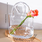 Fixwal Glass Purse Vase for Flowers, Clear Bag Vases with Handle, Unique Cute Handbag Shape Decorative Flower Vases with Fish Bowl for Centerpieces Home Table Shelf Decor Birthday
