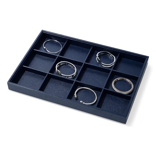 12 Grids PU Leather Jewelry Trays Bracelets Tray Stackable Jewelry Organizer Trays for Drawer Bracelet Holder For Bracelet Bangle Earrings Watches Storage (Blue) - color: Blue, size: 12 Grid