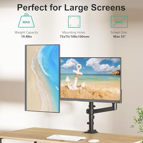 WALI Dual Monitor Mount, 13-33 Inch Adjustable Dual Monitor Arm for Desk Holds Max 19.8 lbs Screens, Swivel Vesa Bracket with C Clamp, Grommet Mounting, Monitor Arms for 2 Monitors (GSDM002) - size: 13"-33", style: Dual Arms