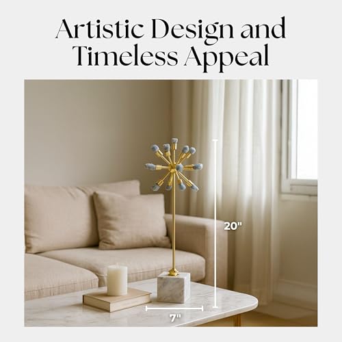 Serene Large Blue Starburst Statuary Decorative Object – Large Metal, Marble & Stone Modern Home Decor – Contemporary Shelf & Coffee Table Decor for Office & Living Room – 20", Blue - size: 20"